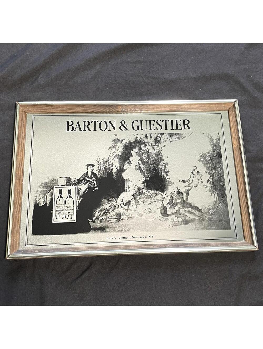VTG Barton & Guestier Bar Advertisement Mirror Sign Framed 19" x 13" Pub Decor
